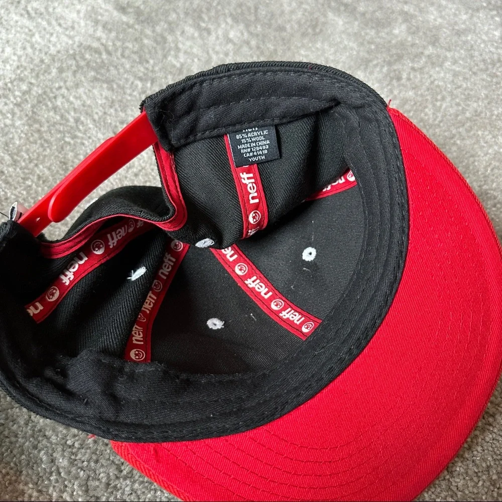 Like New NEFF Corpo Youth Snapback Adjustable Back Hat. Red, black & white
